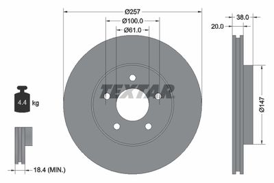 Тормозной диск TEXTAR 92152403 для CHRYSLER NEON