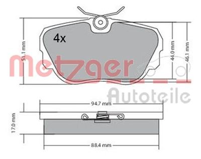 Комплект тормозных колодок, дисковый тормоз METZGER 1170316 для BMW Z1