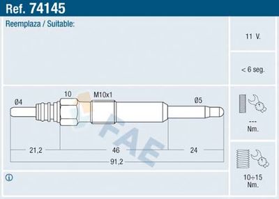FAE 74145 Свеча накаливания  для VOLVO S70 (Вольво С70)