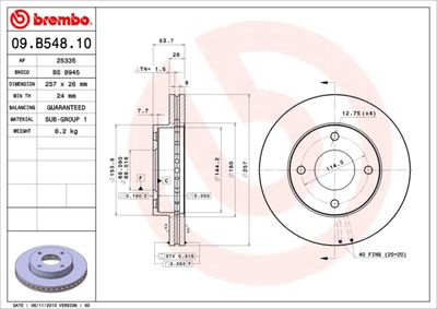 Тормозной диск BREMBO 09.B548.10 для NISSAN NV200