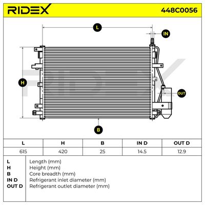 кондензатор, климатизация RIDEX 448C0056