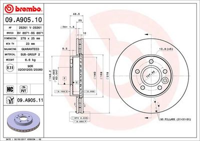 BREMBO Bremsscheibe PRIME LINE - UV Coated (09.A905.11)