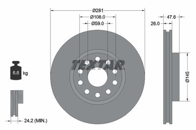 Тормозной диск TEXTAR 92093900 для LANCIA KAPPA