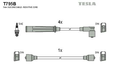 Комплект проводов зажигания TESLA T795B для KIA PRIDE