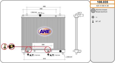 Радиатор, охлаждение двигателя AHE 108.035 для DAIHATSU TERIOS