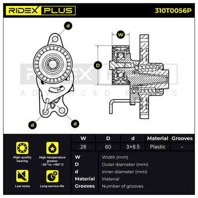 обтящна ролка, пистов ремък RIDEX 310T0056P