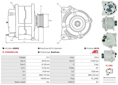 GENERATOR / ALTERNATOR AS-PL A2092S 4