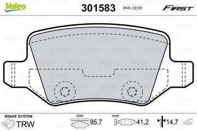 Комплект тормозных колодок, дисковый тормоз VALEO 301583 для MERCEDES-BENZ VANEO