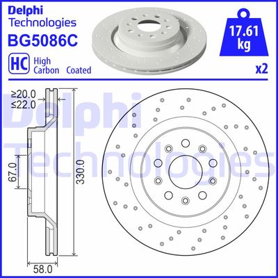 Тормозной диск DELPHI BG5086C для MASERATI GHIBLI