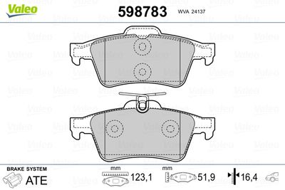 Комплект тормозных колодок, дисковый тормоз VALEO 598783 для CADILLAC BLS