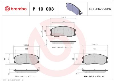 BREMBO Bremsbelagsatz, Scheibenbremse PRIME LINE (P 10 003)