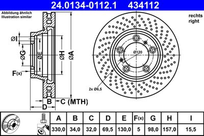 Тормозной диск ATE 24.0134-0112.1 для PORSCHE 718