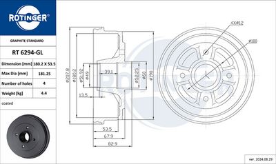 спирачен барабан ROTINGER RT 6294-GL
