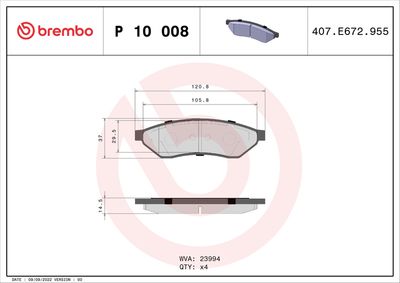 Комплект тормозных колодок, дисковый тормоз P 10 008