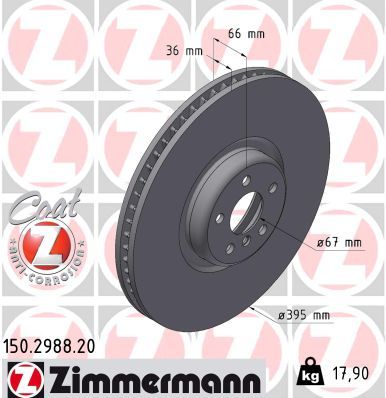 Тормозной диск ZIMMERMANN 150.2988.20 для ROLLS-ROYCE PHANTOM