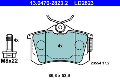 Комплект тормозных колодок, дисковый тормоз ATE 13.0470-2823.2 для PEUGEOT 307