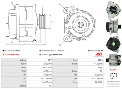 GENERATOR / ALTERNATOR AS-PL A3408S 4