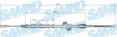 Тросик, cтояночный тормоз SAMKO C0043B для AUDI 90