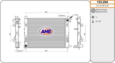 AHE 123.204 Радиатор охлаждения двигателя  для DACIA  (Дача Логан)