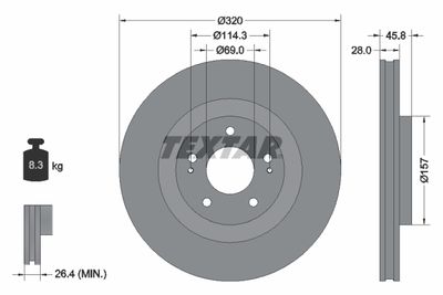 Тормозной диск TEXTAR 92306503 для MITSUBISHI OUTLANDER