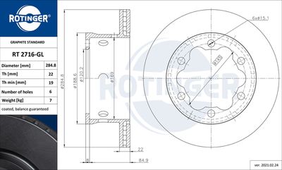 Tarcza hamulcowa ROTINGER RT 2716-GL