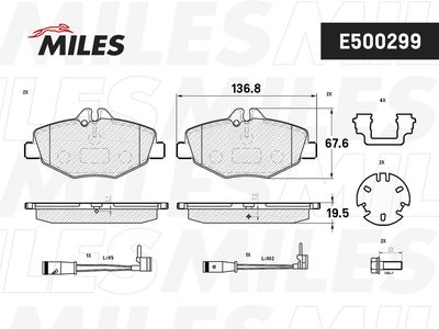 Комплект тормозных колодок, дисковый тормоз MILES E500299 для MERCEDES-BENZ E-CLASS