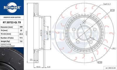 спирачен диск ROTINGER RT 20722-GL T9