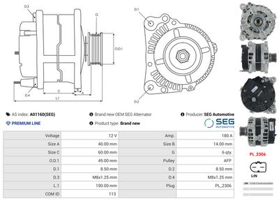 GENERATOR / ALTERNATOR AS-PL A01160SEG 4