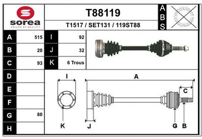 Приводной вал EAI T88119 для SEAT MARBELLA