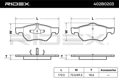 комплект спирачно феродо, дискови спирачки RIDEX 402B0203