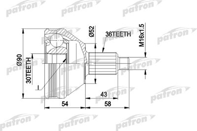 Шарнирный комплект, приводной вал PATRON PCV1414 для VW POLO