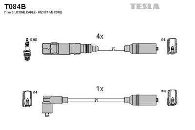 Комплект проводов зажигания TESLA T084B для VW PASSAT