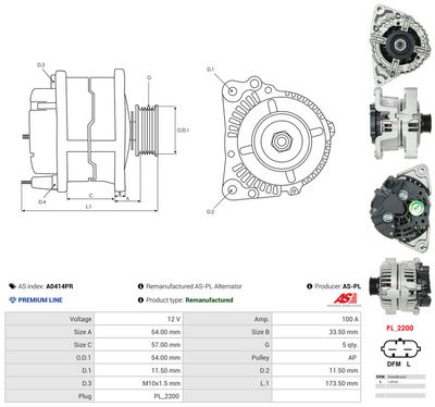 GENERATOR / ALTERNATOR AS-PL A0414PR 4