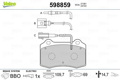 Комплект тормозных колодок, дисковый тормоз VALEO 598859 для FERRARI 360