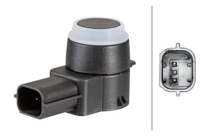 Capteur D'aide Au Stationnement HELLA 6Px 358 141-471 - Compatible Ford Focus III, Mondeo, Kuga, Etc. - 3 Pôles, Peignable - Avec Bague De Fixation