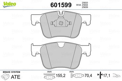 Комплект тормозных колодок, дисковый тормоз VALEO 601599 для CITROËN GRAND