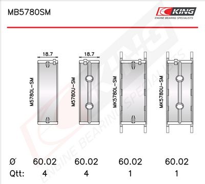 Комплект черупки на лагера на коляновия вал KING MB5780SM0.5