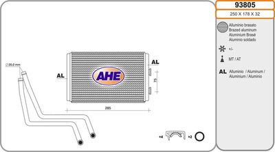 AHE 93805 Радиатор печки  для TOYOTA PROACE (Тойота Проаке)