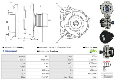 GENERATOR / ALTERNATOR AS-PL A3753VALEO 4