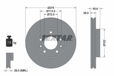 Тормозной диск TEXTAR 92174703 для KIA CARNIVAL