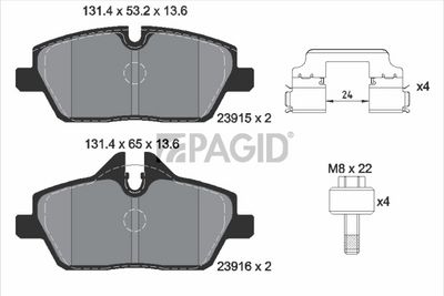 комплект спирачно феродо, дискови спирачки PAGID T2398N