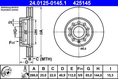 Тормозной диск ATE 24.0125-0145.1 для AUDI Q2