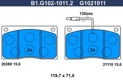 GALFER B1.G102-1011.2 Гальмівні колодки 
