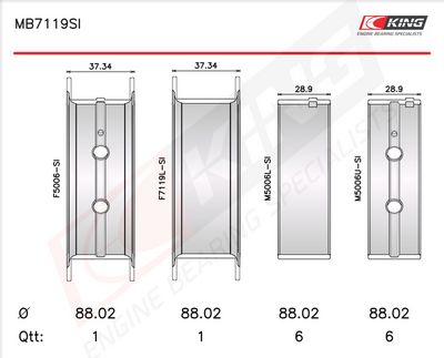 Комплект черупки на лагера на коляновия вал KING MB7119SI