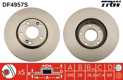 TRW DF4957S Тормозные диски  для HYUNDAI VELOSTER (Хендай Велостер)