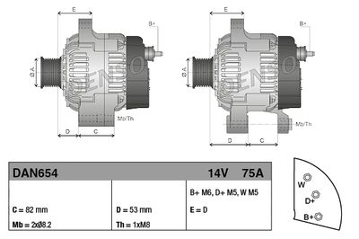 Generator DENSO DAN654 för PERKINS