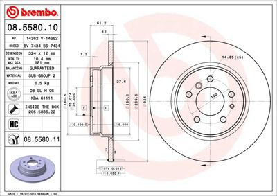 Тормозной диск BREMBO 08.5580.11 для BMW 8