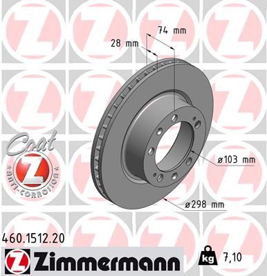 Тормозной диск ZIMMERMANN 460.1512.20 для PORSCHE 968