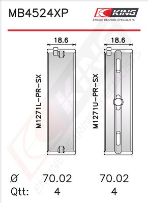 Комплект черупки на лагера на коляновия вал KING MB4524XP0.25