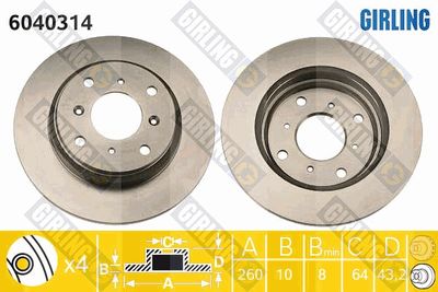 GIRLING 6040314 Тормозные диски  для HONDA ACCORD (Хонда Аккорд)